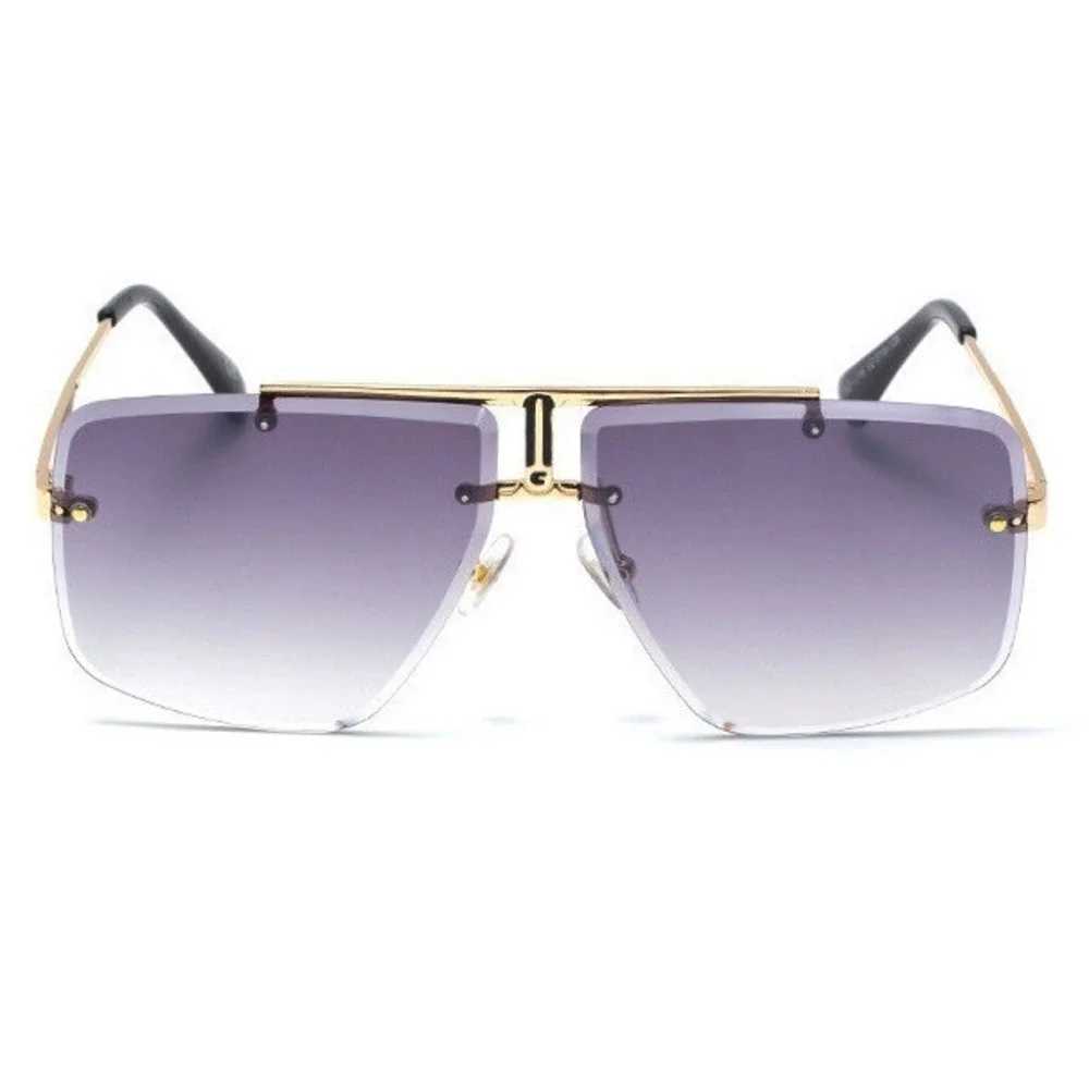 Sunglasses Men's Gold Frame Rimless Square Gradient Black Lens Street Wear Trend